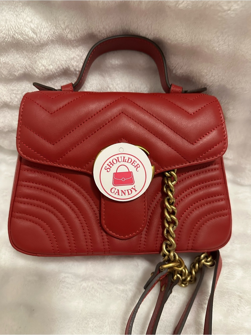 Red Quilted Top-Handle bag w/sling